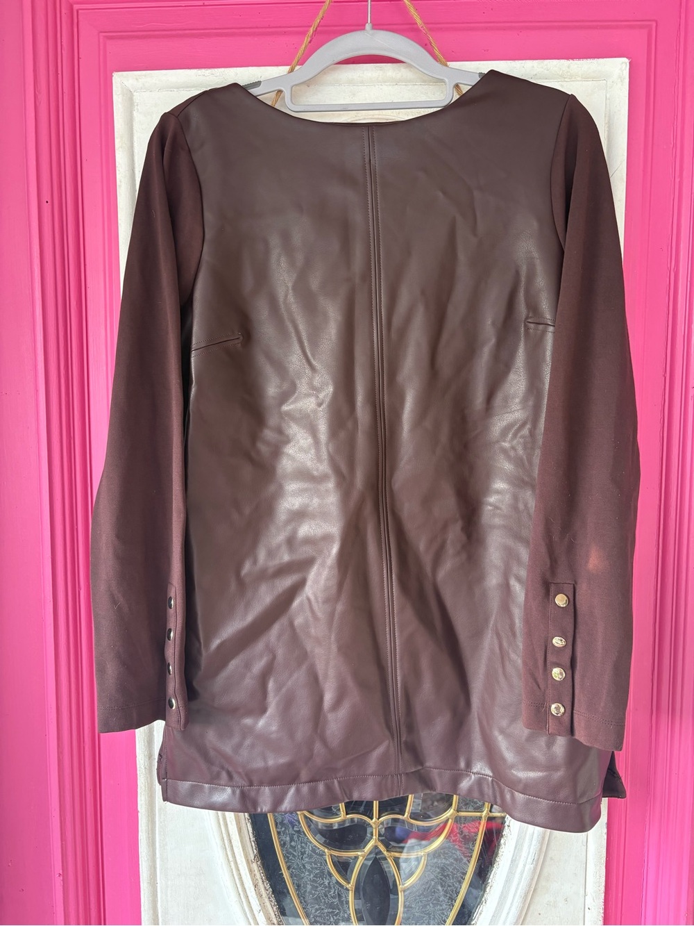 Chico's Chocolate Brown Faux Leather Panel Jacket